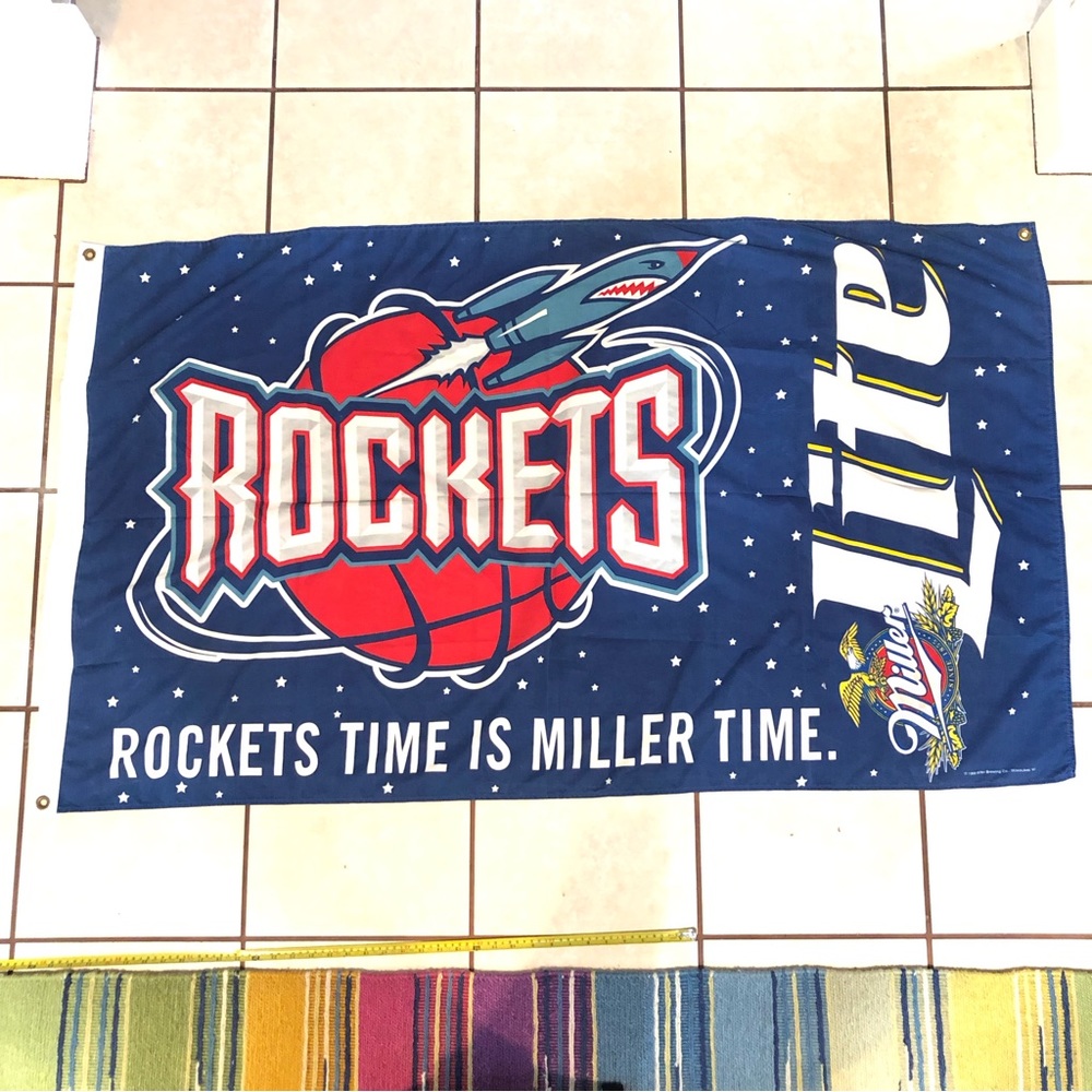 Vintage 1998 NBA Houston Rockets Man Cave Flag Banner Miller Lite Promo 34”x58”
